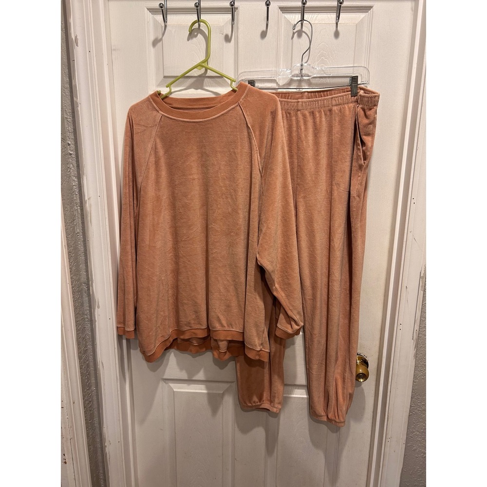 Aerie Real Obsessed Oversized Velour Sweatshirt and Jogger Set L/XL Terracotta